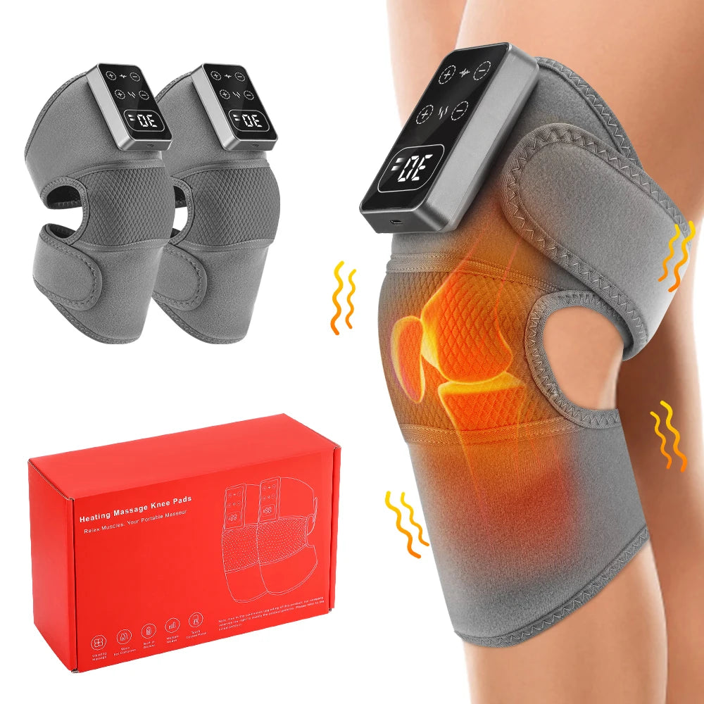 Electric Knee Massager Vibration Massage Brace 5 Levels Heating Cordless Knee Muscle Relaxation Pad Thermal Belt Leg Calf Care
