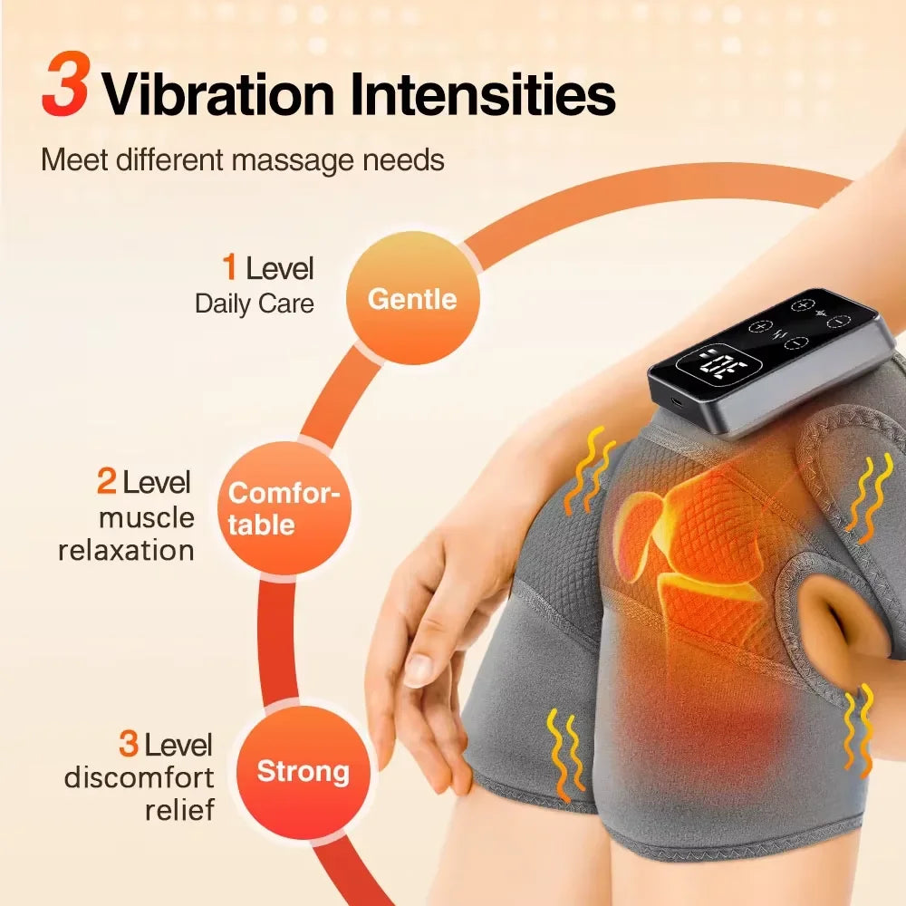 Electric Knee Massager Vibration Massage Brace 5 Levels Heating Cordless Knee Muscle Relaxation Pad Thermal Belt Leg Calf Care