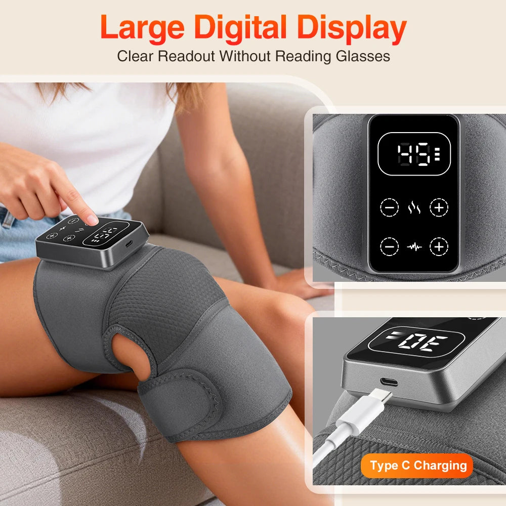 Electric Knee Massager Vibration Massage Brace 5 Levels Heating Cordless Knee Muscle Relaxation Pad Thermal Belt Leg Calf Care