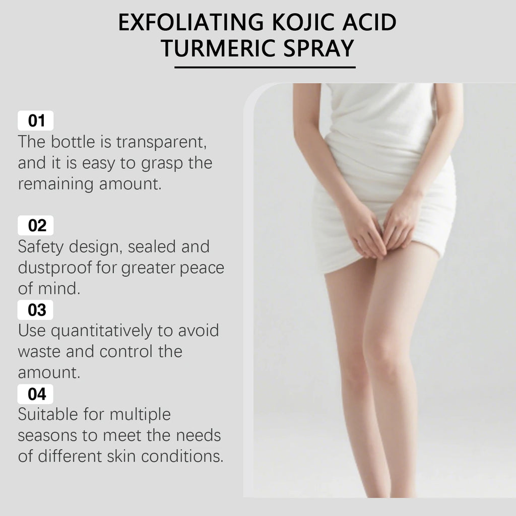 Kojic Acid Turmeric Body Exfoliating Spray with Hyaluronic Acid Niacinamide for Brightening Dark Spots Gentle Exfoliation 100ml