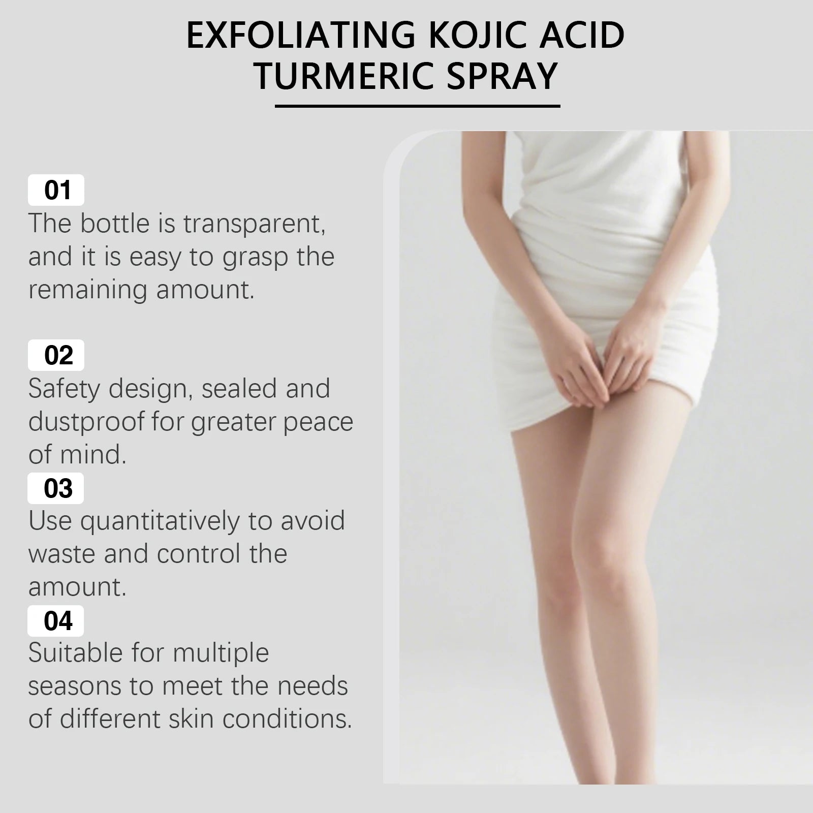 Kojic Acid Turmeric Body Exfoliating Spray with Hyaluronic Acid Niacinamide for Brightening Dark Spots Gentle Exfoliation 100ml