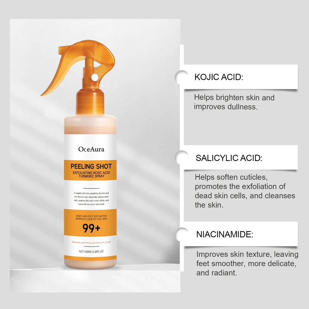Kojic Acid Turmeric Body Exfoliating Spray with Hyaluronic Acid Niacinamide for Brightening Dark Spots Gentle Exfoliation 100ml