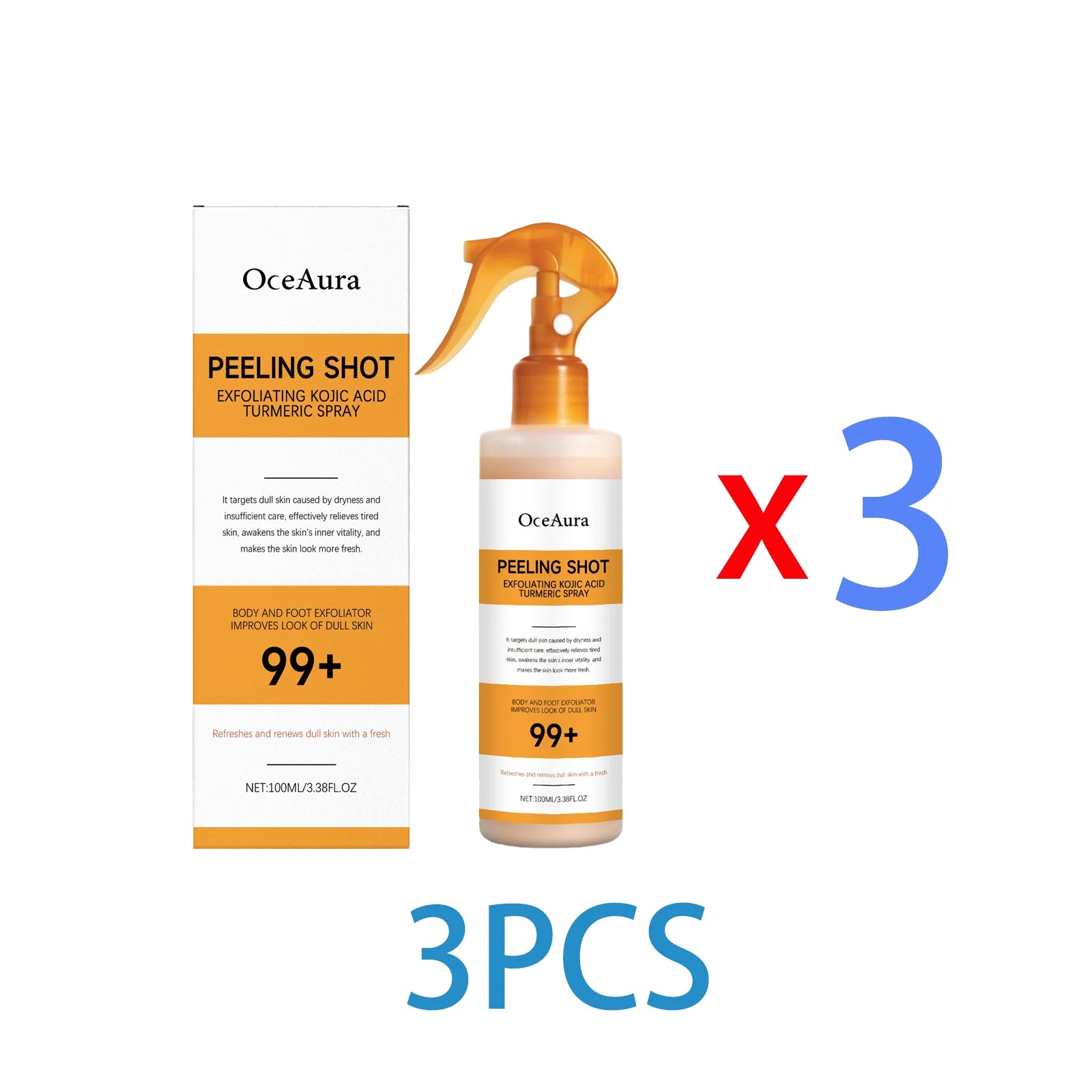 Kojic Acid Turmeric Body Exfoliating Spray with Hyaluronic Acid Niacinamide for Brightening Dark Spots Gentle Exfoliation 100ml