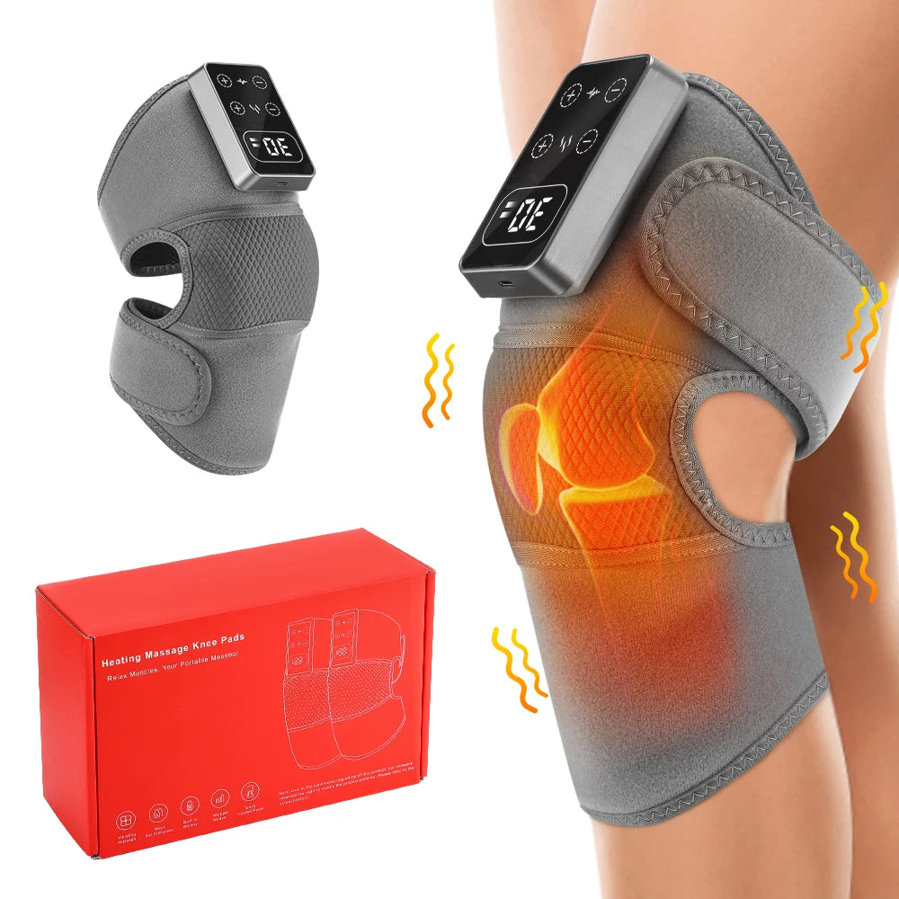 Electric Knee Massager Vibration Massage Brace 5 Levels Heating Cordless Knee Muscle Relaxation Pad Thermal Belt Leg Calf Care