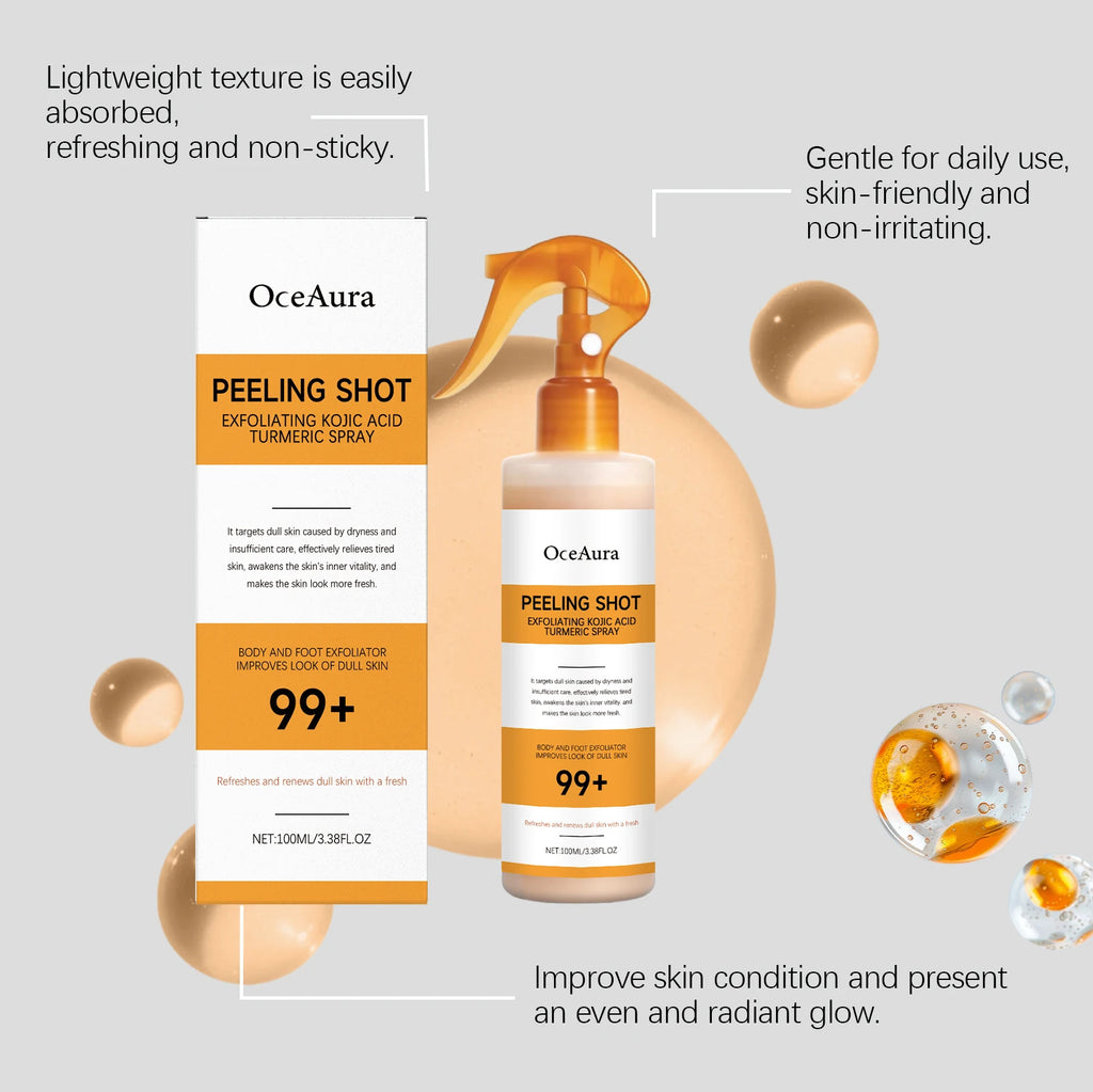 Kojic Acid Turmeric Body Exfoliating Spray with Hyaluronic Acid Niacinamide for Brightening Dark Spots Gentle Exfoliation 100ml