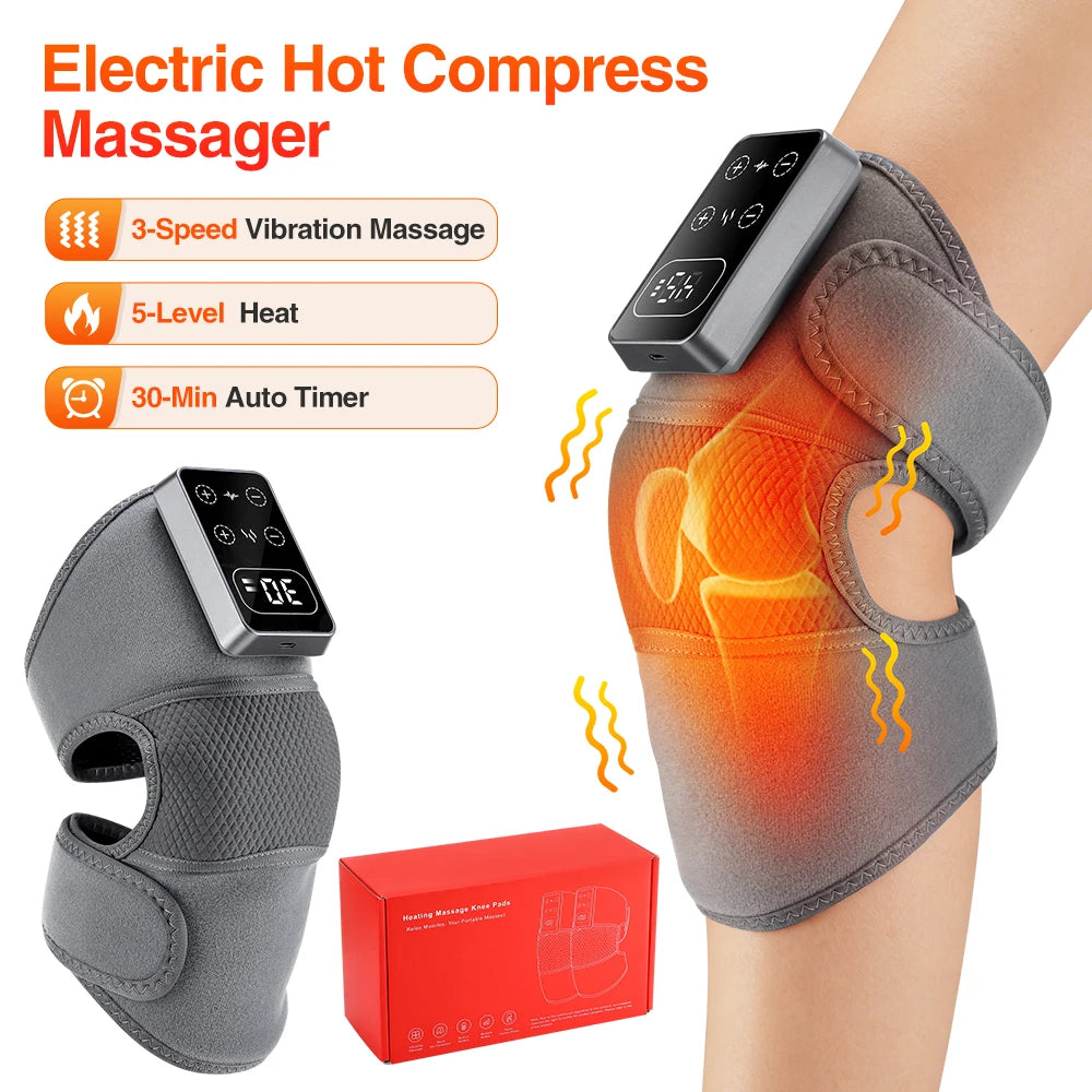 Electric Knee Massager Vibration Massage Brace 5 Levels Heating Cordless Knee Muscle Relaxation Pad Thermal Belt Leg Calf Care