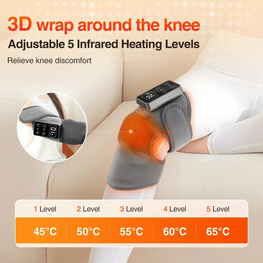 Electric Knee Massager Vibration Massage Brace 5 Levels Heating Cordless Knee Muscle Relaxation Pad Thermal Belt Leg Calf Care
